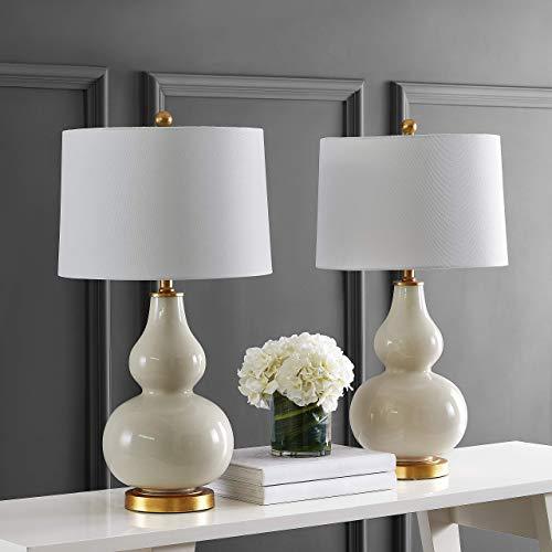 Safavieh TBL4223A-SET2 Lighting Karlen Cream and Gold Leaf 28.5-inch (Set of 2) -LED Bulbs Included Table Lamp
