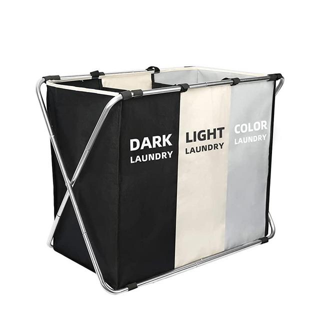 180L Laundry Basket Sorter, Large 3 Section Collapsible Laundry Hamper for Laundry Room Organization, 28" x 21"x 15" Dirty clothes Hamper Bag for Bedroom Blanket Storage Organizer (3 Section Black)
