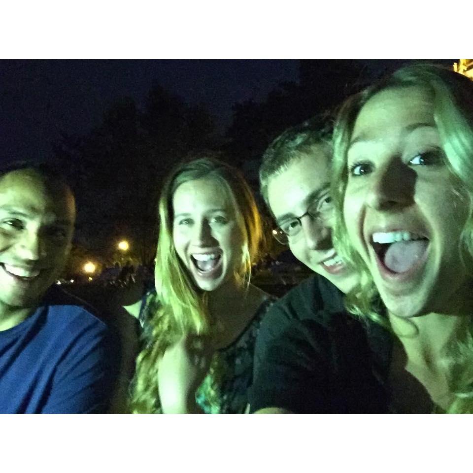 Becky, Matt, Evan, and Kasey at a concert in the park.