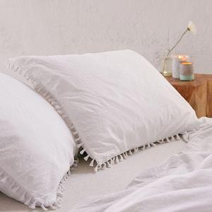 Washed Cotton Tassel Sham Set, White