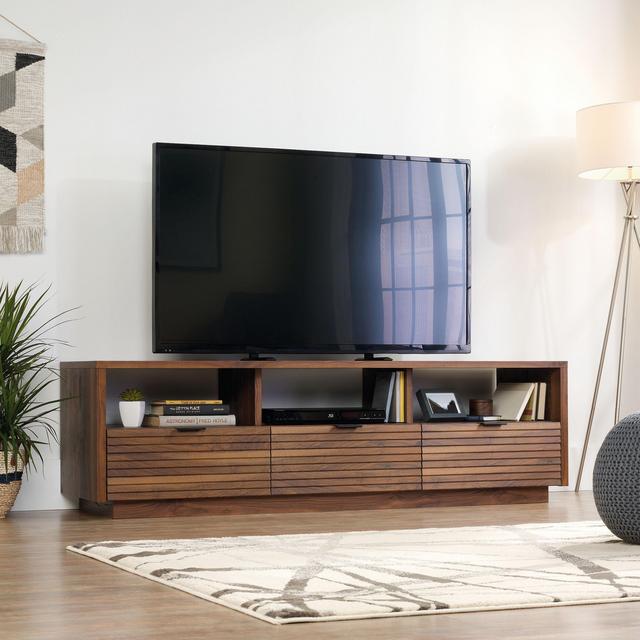 Slatted Accent Contemporary Entertainment Credenza in Grand Walnut