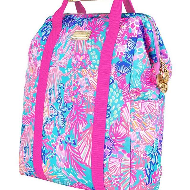 Lilly Pulitzer Insulted Backpack Cooler Large Capacity, Pink/Blue Portable Soft Cooler Bag for Picnics, Beach, Pool, Hiking, Splendor in The Sand