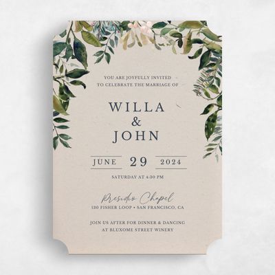 Beige Ticket Wedding Invitation - Buxton Arch