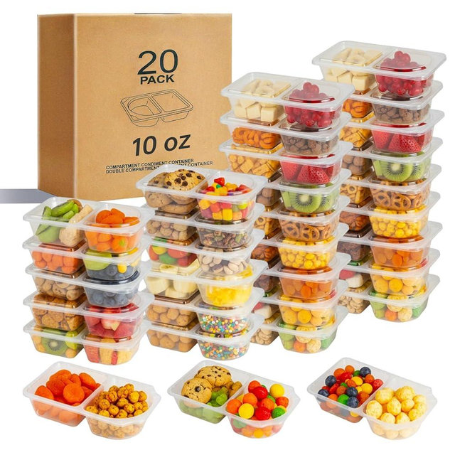 Pawbena Reusable Snack Containers with Lids, Snack Containers, 20-Pack Snack Pack Containers, meal prep containers Double Compartment, Container Portion Control for On the Go Travel Essentials