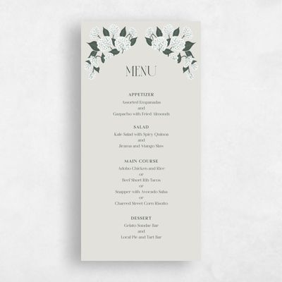 Sage Mist, Grey Wedding Menu - Bellis