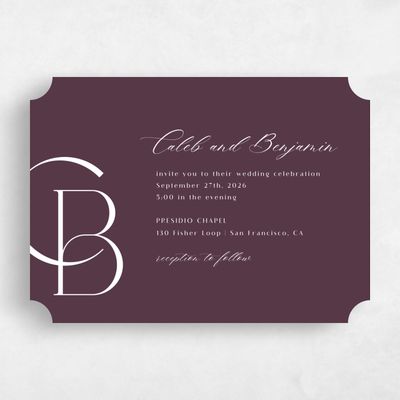 Purple Ticket Wedding Invitation - Kenai Landscape