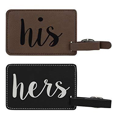 Newlyweds His & Hers Couples Luggage Tags Laser Engraved Leather Luggage Tags