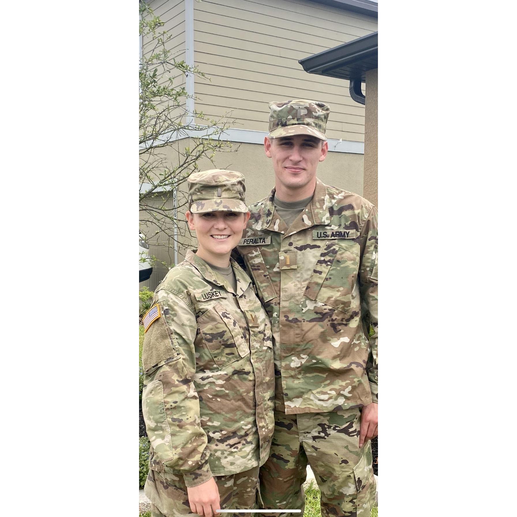 This picture was taken right after we commissioned into the US Army as Second Lieutenants! Josh is continuing his education to become a chaplain, while Taylor will be an Adjutant General.