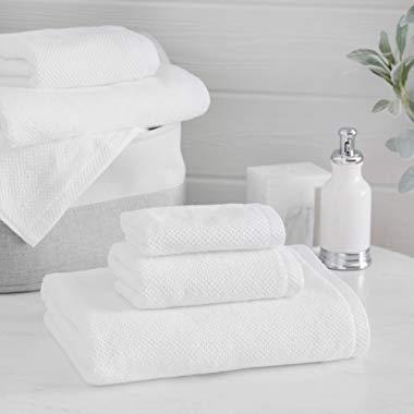Welhome Franklin 100% Cotton Textured Towel (White) - Set of 6 - Highly Absorbent - Combed Cotton - Durable - Low Lint - 600 GSM - Machine Washable : 2 Bath Towels - 2 Hand Towels - 2 Wash Towels