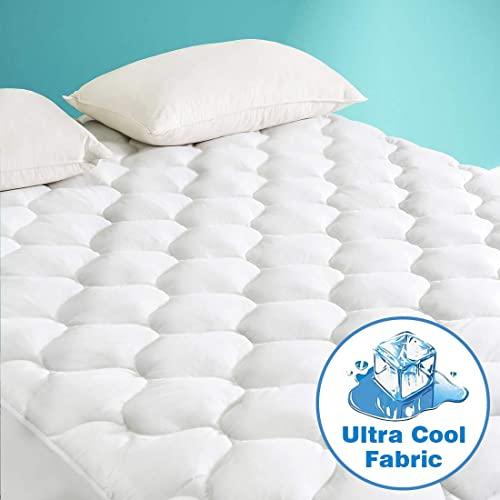 HARNY Cooling Mattress Pad Cover Pillow Top King Size Ultra Cool TECH Fabric Breathable Mattress Topper Quilted Fitted with 8-21" Deep Pocket