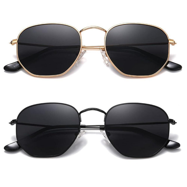 MEETSUN Polarized Hexagon Sunglasses for Women Men Polygon Square Sun Glasses UV400 Protection Metal Frame