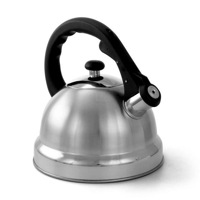 Mr. Coffee Claredale 1.7 Quart Brushed Stainless Steel Whistling Tea Kettle with Nylon Handle