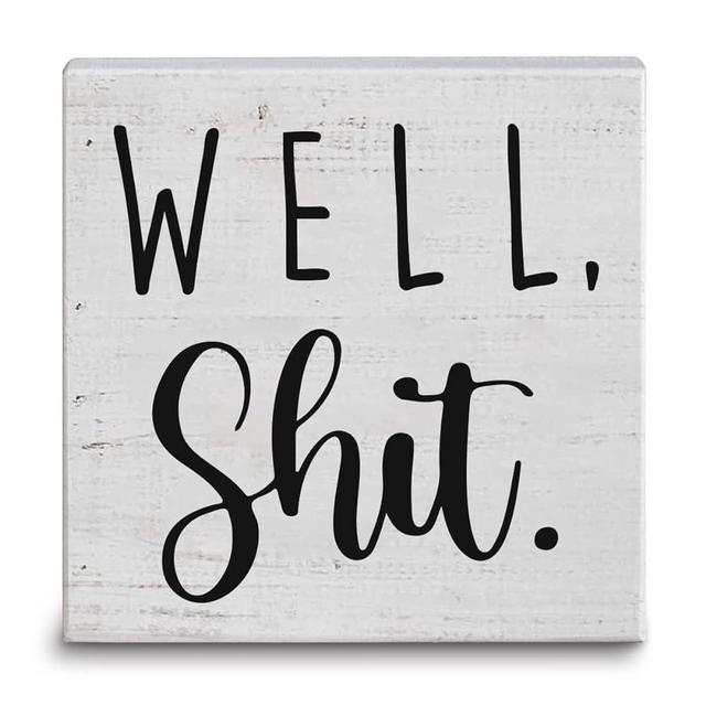 Ywkuiev Humor Funny Rustic White Bathroom Half Bath Decor Wooden Box Sign Plaque (6 X 6 Inch)