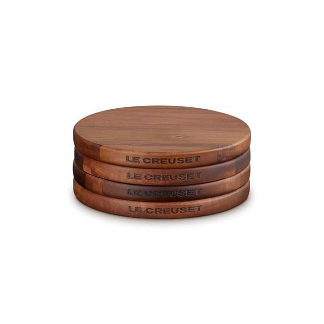 Le Creuset Enameled Cast Iron Gourmand Collection Set of 4 Petite Magnetic Wooden Trivet, 5.5"