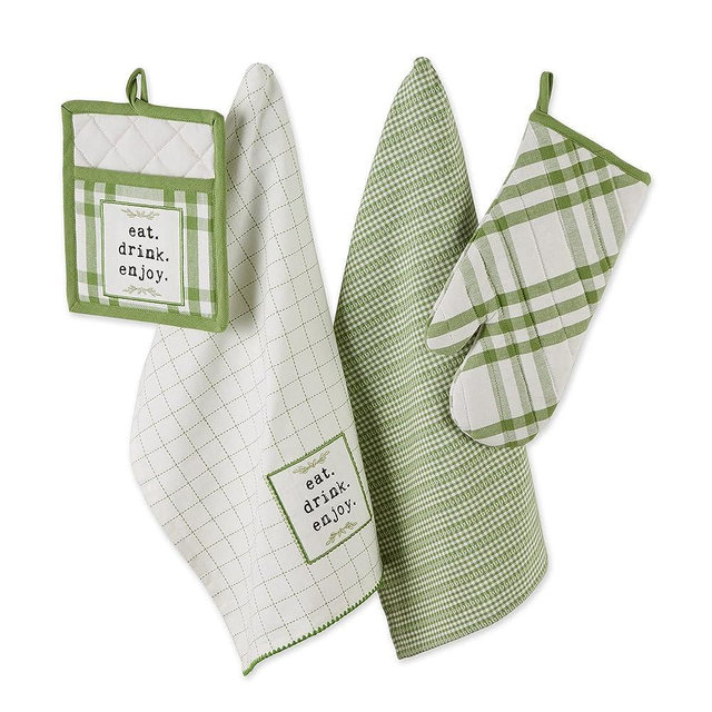DII Home Sweet Farmhouse Kitchen Collection, Potholder/Oven Mitt/Dishtowel Set, Antique Green, 4 Count