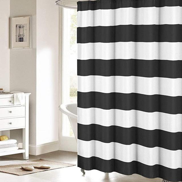 FAMILYDECOR Black and White Shower Curtain Nautical Striped Design Fabric Curtains Bathroom Accessories 72x72