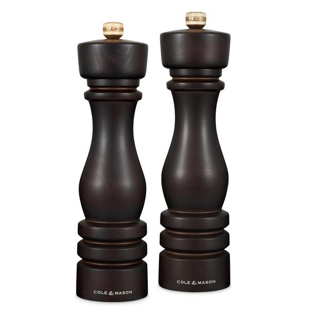 Cole & Mason London Refillable Spice Mill - Kitchen & Home Accessory - Salt & Pepper Grinder Set - Salt Mill with Ceramic Mechanism - Pepper Mill with Carbon Steel Mechanism - 8", Chocolate Wood