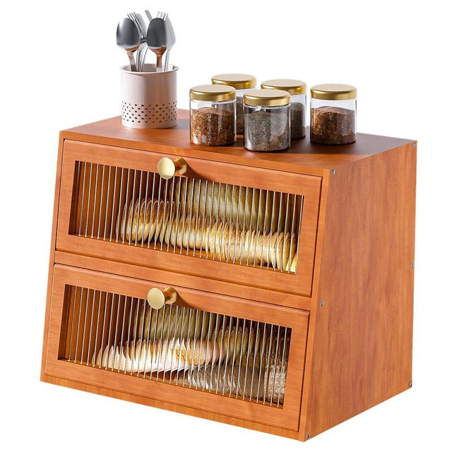 JUATPNIY Bread Box for Kitchen Countertop Wooden Bread Bin Farmhouse Bread Storage Container Large Breadbox Holder with Window (Brown)
