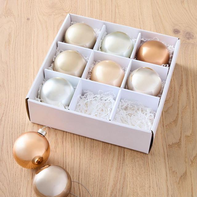 Champagne Gold Medium Glass Ball Ornament Box Set, Set of 9
