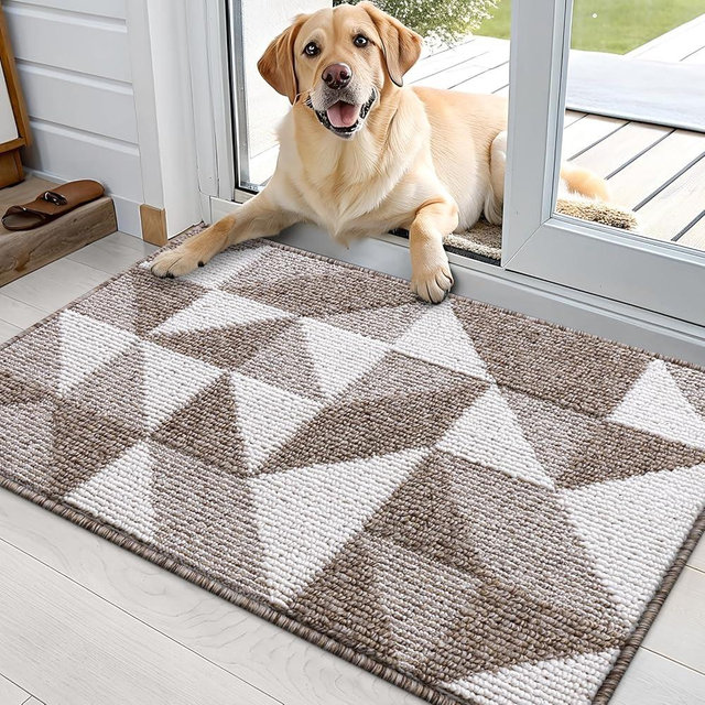OLANLY Door Mat Indoor Entrance Washable 36x24, Odor-Free Low-Profile Front Back Geometric Doormat, Absorbent Resist Dirt Entry Carpet, Easy to Clean Sturdy Inside Floor Mats for Entryway, Brown