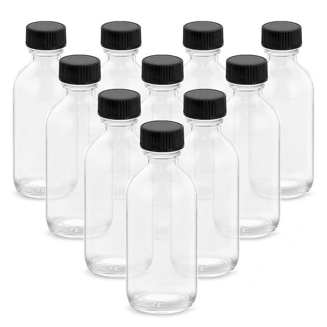 Rionisor 4OZ Small Glass Bottles with Lids and Funnels, 120ml Boston Round Glass Bottles, Leak Proof Mini Travel Bottles, Perfect for Diy Essential Oils, Hot Sauce and Juices, 10 Pack Clear