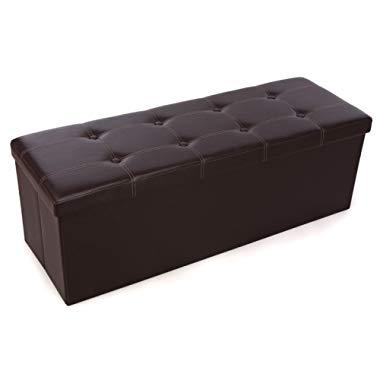 Songmics 43 Inches Folding Ottoman Bench, Storage Chest Footrest Padded Seat, Faux Leather, Brown ULSF703