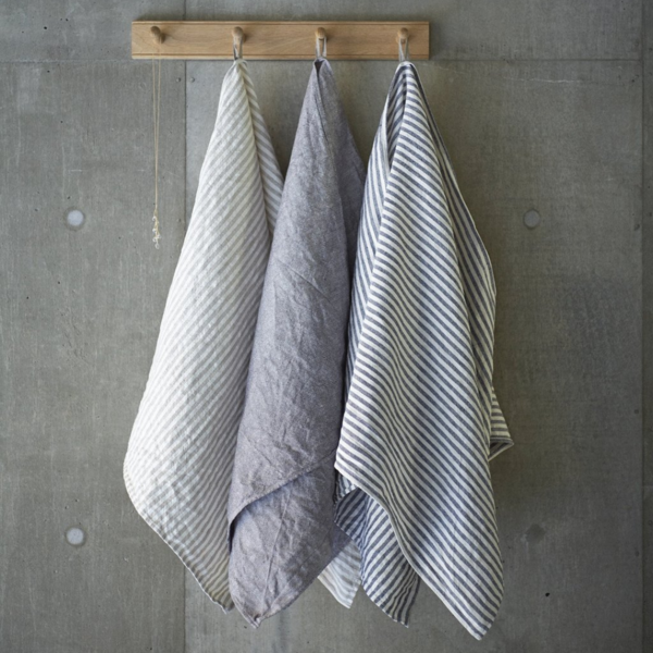 Fog Linen Work Linen Chambray Towel - Navy Stripe or Natural Stripe