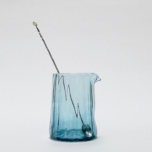 Cocktail Mixing Glass, Hand Blown, Steel Blue, Free shipping