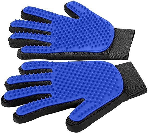 [Upgrade Version] Pet Grooming Glove - Gentle Deshedding Brush Glove - Efficient Pet Hair Remover Mitt - Enhanced Five Finger Design - Perfect for Dog & Cat with Long & Short Fur - 1 Pair