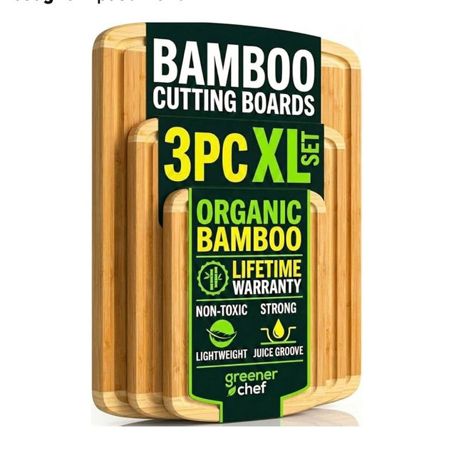 Greener Chef Luxury XL Bamboo Cutting Board Set of 3 with Vertical Grain Strength Technology - Extra Large Wood Cutting Boards for Kitchen and Lightweight Chopping Board Set - Replacements for Life