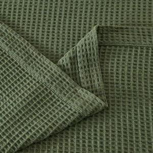 100% Cotton Green Blanket Full/Queen Size for Bed - Breathable and Soft, Waffle Weave for Summer Spring, 90x90 Inches (Forest Green)