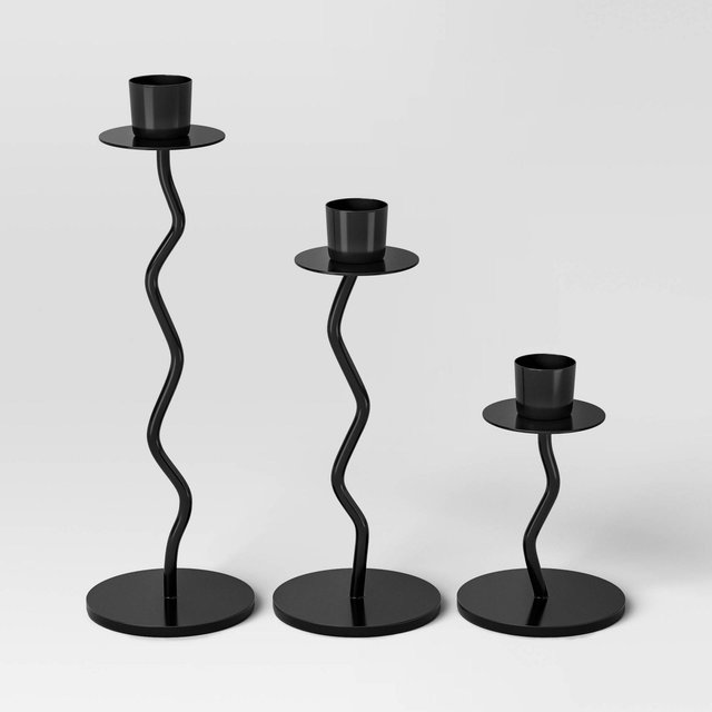 3pk Wavy Taper Candle Holder Black - Room Essentials™
