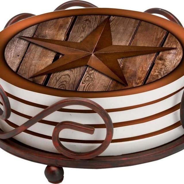 Texas Star on Barnwood Collegiate Gift Set 5 Piece Coaster Set with Holder