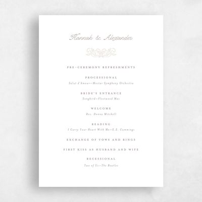 Classic Greige, White Wedding Program - Pienza