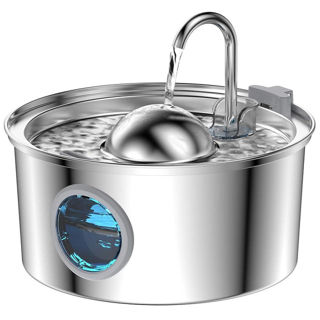 Cat Water Fountain Stainless Steel, AONBOY 108oz/3.2L Cat Fountain, Per Water Fountain with Water Level Window, Hemispherical Shape, Multi-Filter, Silent Pump, Water Tap, Provides Flowing Water
