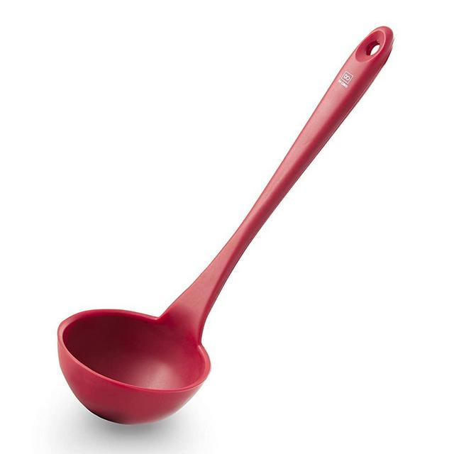 New DI ORO Seamless Series Silicone Kitchen Soup Ladle – 600°F Heat-Resistant Serving and Rubber Cooking Spoon – Maximum Bowl Capacity – Dishwasher Safe with a Heavy-Duty Stainless-Steel Core (Red)