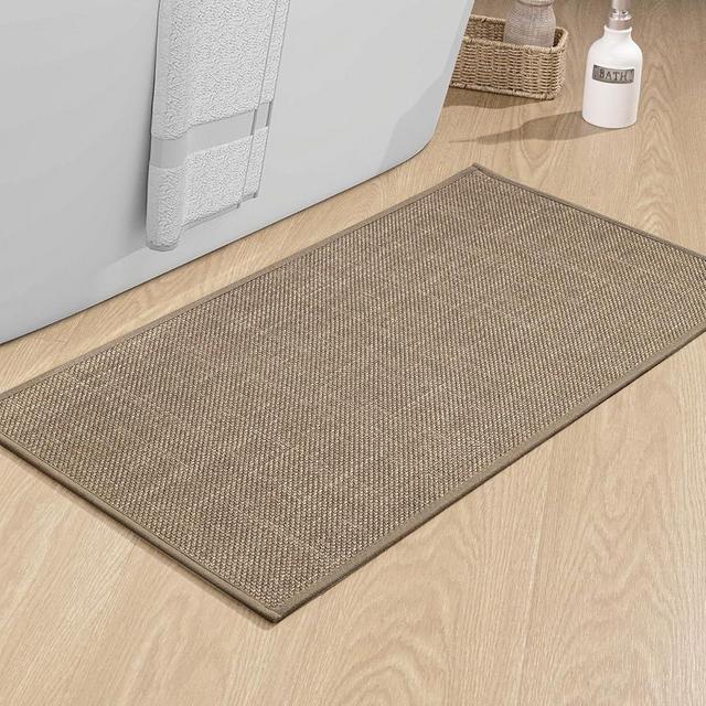 chakme Bathroom Rugs Mat 32x17, Ultra Thin Non Slip Bath Mat Quick Dry Absorbent Bath Mat for Bathroom Floor, (Dark Beige, 32"x17")