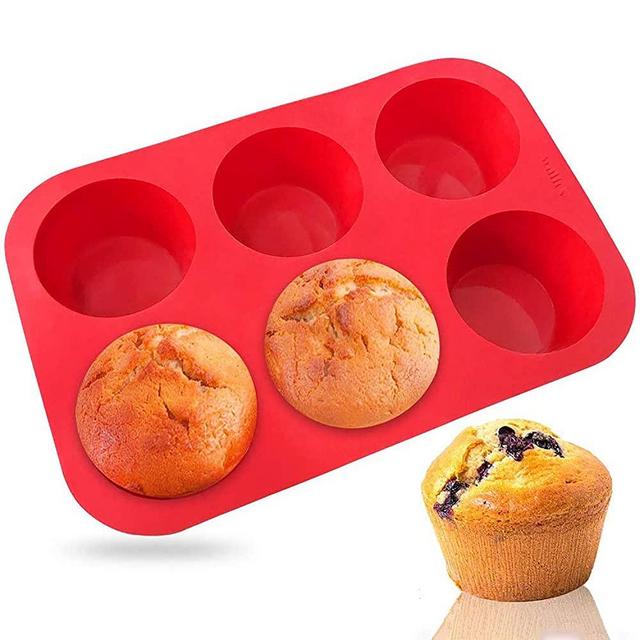 Walfos Silicone Texas Muffin Pan - 6 Cup Jumbo Silicone Cupcake Pan, Non-Stick Silicone, Just PoP Out! Perfect for Egg Muffin, Big Cupcake - BPA Free and Dishwasher Safe
