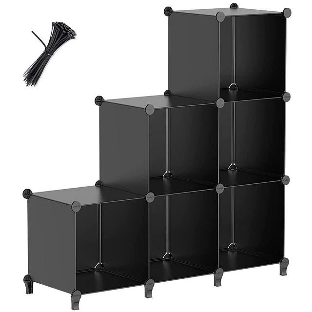 HOMIDEC 6-Cube Storage Organizer, Storage Shelf Bookcase Bookshelf with Metal Hammer, Storage Cubes Organizer Cabinet for Kids, Closet, Bedroom, Bathroom, (11.8x11.8x11.8 inch), Black