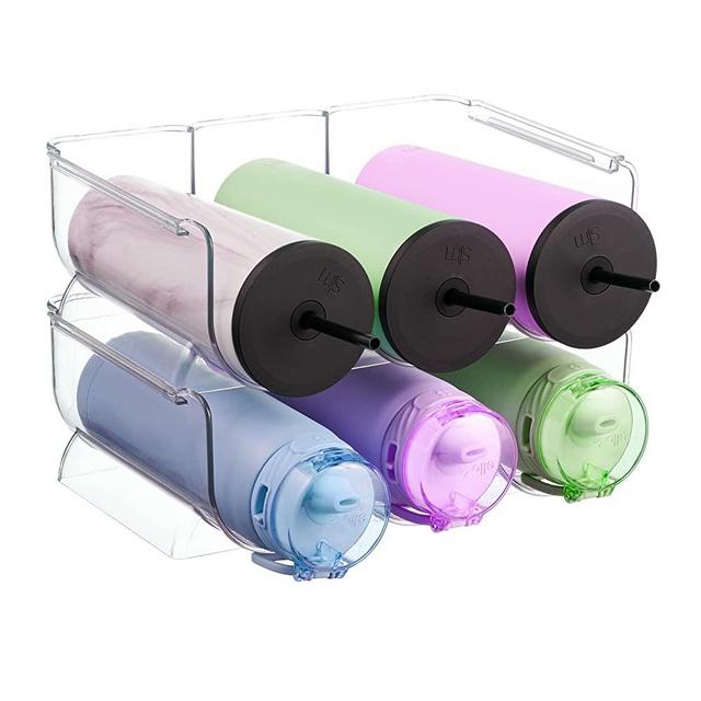 Plastic Stackable Water Bottle Holder Bin – Kitchen Pantry Refrigerator Storage Bins - Wine and Water Bottle Organizer Stand for Home Organization and Storage, Countertop Cabinet Organization Rack
