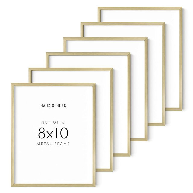 HAUS AND HUES 8x10 Frames Set of 6 - Metal 8x10 Picture Frames Set of 6, Frames Gold Photo Frames 8x10 Gold Frames 8x10 Picture Frame Set of 6 8x10 Picture Frames For Wall (Gold Aluminum Frames)