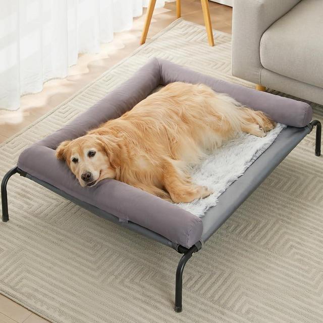 RRPETHOME Large Elevated Cooling Dog Bed,Raised Dog Cots Beds for Large Dogs,Outdoor Dog Bed with replacement plush pads,Chew Proof Portable Cooling Pet Cot Skid-Resistant Feet and Breathable Mesh
