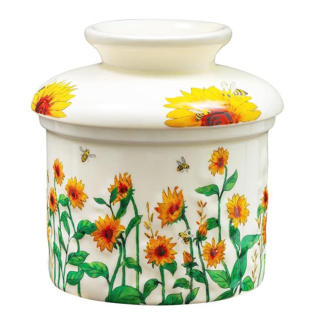 Butter Crock with Lid for Countertop , French Butter Keeper with Water Line, Embossed Butter Holder for Counter, Butter Dish With lid for Spreadable Butter Sunflower Kitchen Decor Mother's Day Gift