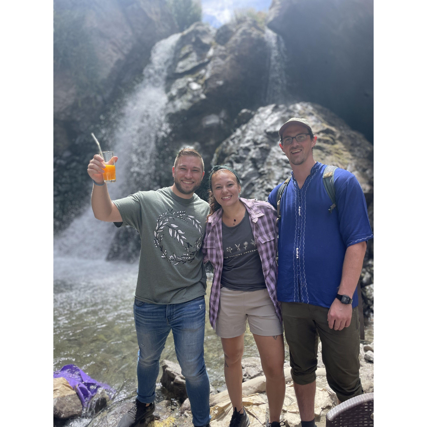 Fresh squeezed orange juice and a waterfall in Morrocco