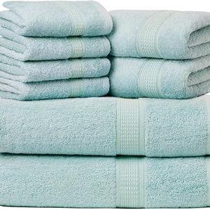 Ariv Towels Pack of 8, Premium 100% Cotton Towel Set (2 Bath Towels + 2 Hand Towels + 4 Washclothes), Large, Super Soft, Quick Dry, Highly Absorbent for Home, Bathroom, Gym, Hotel & Spa - Duck Egg