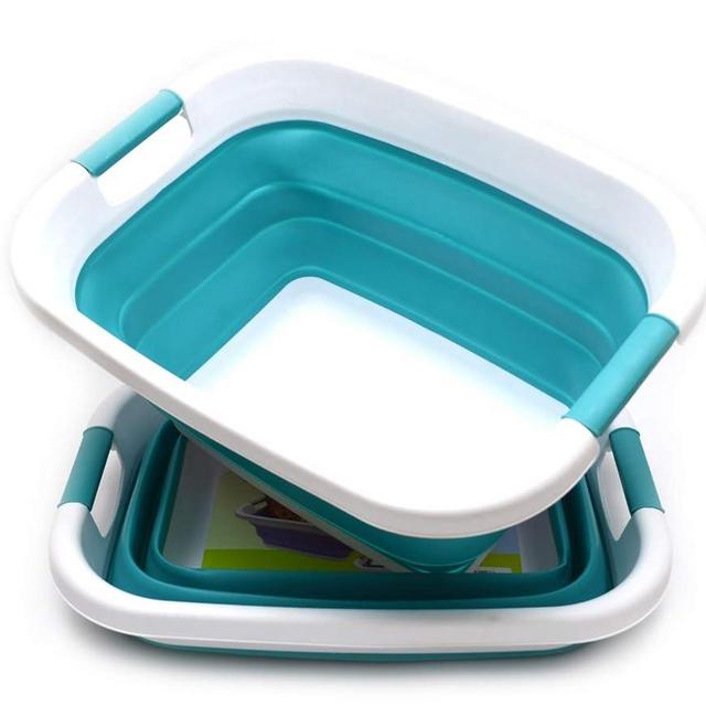 SAMMART Set of 2-25L (6.6 Gallon) Collapsible Laundry Basket/Tub-Foldable Storage Container/Organizer - Portable Washing Bin - Space Saving Hamper, Water Capacity:20L (5.28 Gallon) (2, Bright Blue)