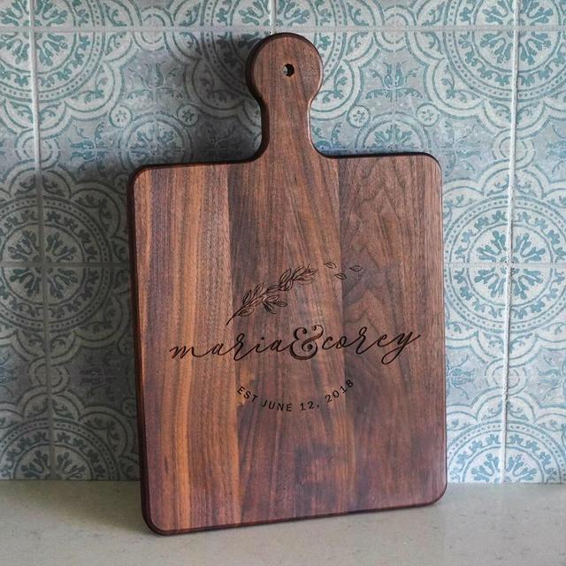 Charcuterie Board Personalized Valentines Day Gift for Couple with handle Monogrammed Cheese Board Engagement Gift Bridal Shower Gift - 065