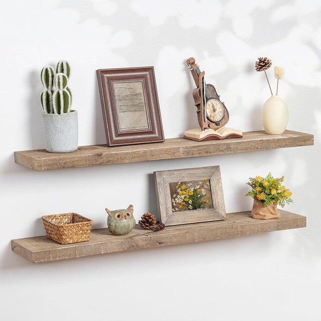 FLYJOE Floating Shelves | 8" Deep Rustic Reclaimed Barnwood Wall Hanging Shelves with Invisible Heavy-Duty Metal Bracket | Wall Mounted | Farmhouse Style | 36 inches, 2 PCs, Distressed Natural
