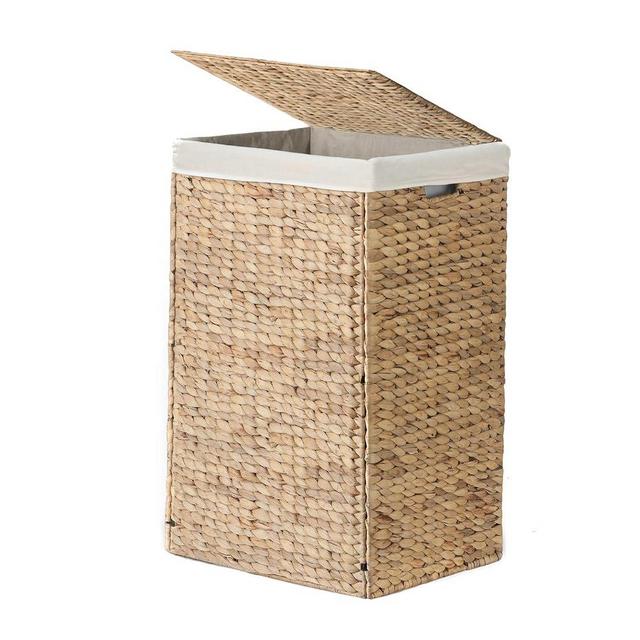 Dwellica Nivora Water Hyacinth Laundry Hamper Brown 15 x 11.8 x 24 Inches - 58 Liters/15 Gallons with Removable Liner - Woven Organizer for Dirty Clothes, Bedroom Laundry, or Bathroom Towel Storage