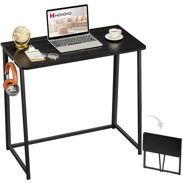 WOHOMO Folding Desk, 39.4" Narrow Writing Foldable Desk, Space-Saving Laptop Table, Easy Assemble Workstation for Home Office, Black